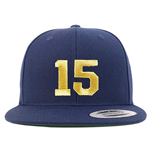 Trendy Apparel Shop Number 15 Gold Thread Flat Bill Snapback Baseball Cap