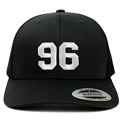 Trendy Apparel Shop Number 96 White Thread Embroidered Retro Trucker Mesh Cap