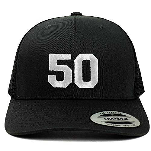 Trendy Apparel Shop Number 50 White Thread Embroidered Retro Trucker Mesh Cap