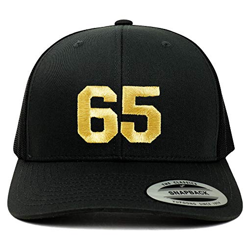 Trendy Apparel Shop Number 65 Gold Thread Embroidered Retro Trucker Mesh Cap