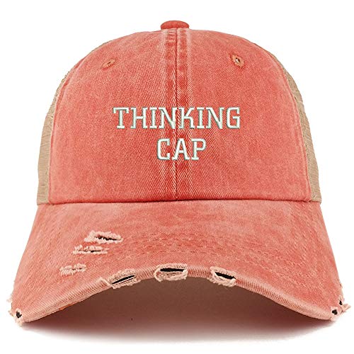 Trendy Apparel Shop Thinking Cap Washed Front Mesh Back Frayed Bill Cap