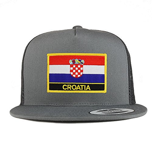 Trendy Apparel Shop Croatia Flag 5 Panel Flatbill Trucker Mesh Snapback Cap