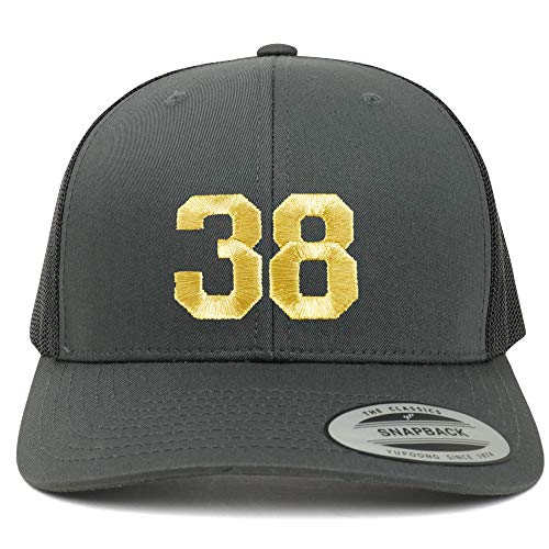 Trendy Apparel Shop Number 38 Gold Thread Embroidered Retro Trucker Mesh Cap