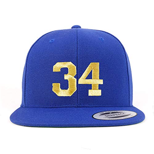 Trendy Apparel Shop Number 34 Gold Thread Flat Bill Snapback Baseball Cap