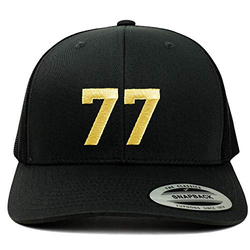 Trendy Apparel Shop Number 77 Gold Thread Embroidered Retro Trucker Mesh Cap