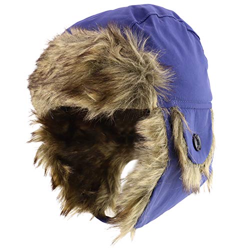 Trendy Apparel Shop Youth Size Boy's Nylon Faux Fur Trimmed Trooper Hat - Navy