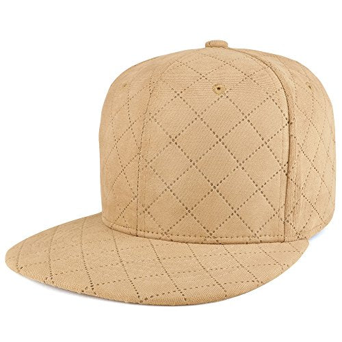 Trendy Apparel Shop Plain Quilted 100% Soft Cotton Structured Flat Bill Snapback Cap