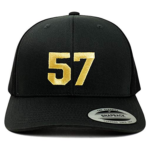 Trendy Apparel Shop Number 57 Gold Thread Embroidered Retro Trucker Mesh Cap