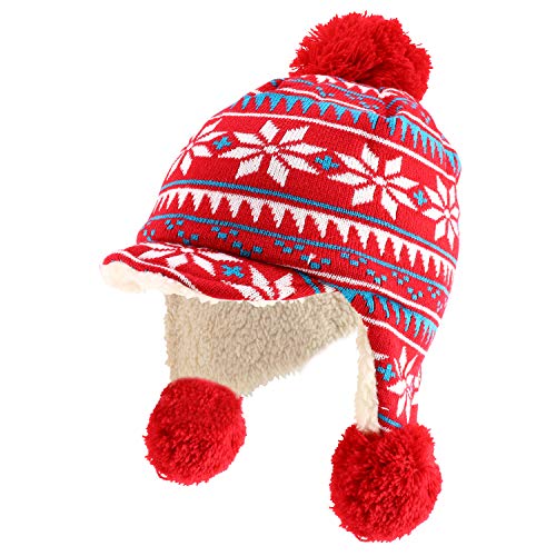 Trendy Apparel Shop Youth Size Girl's Winter Print Poms Accent Brim Trapper Hat