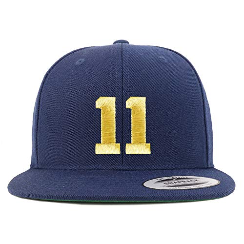 Trendy Apparel Shop Number 11 Gold Thread Flat Bill Snapback Baseball Cap