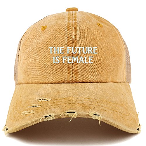 Trendy Apparel Shop The Future is Female Embroidered Frayed Bill Trucker Mesh Back Cap