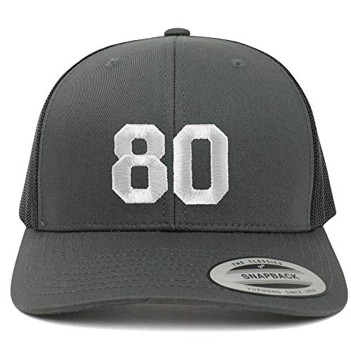 Trendy Apparel Shop Number 80 White Thread Embroidered Retro Trucker Mesh Cap