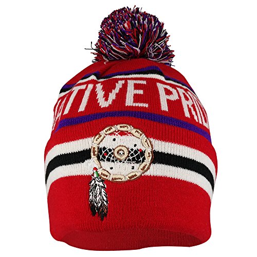 Trendy Apparel Shop Native Pride Print Dream Catcher Embroidered Pom Pom Long Beanie