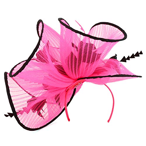 Trendy Apparel Shop Large Mesh Flower Decorated Feather Trim Fascinator Headband