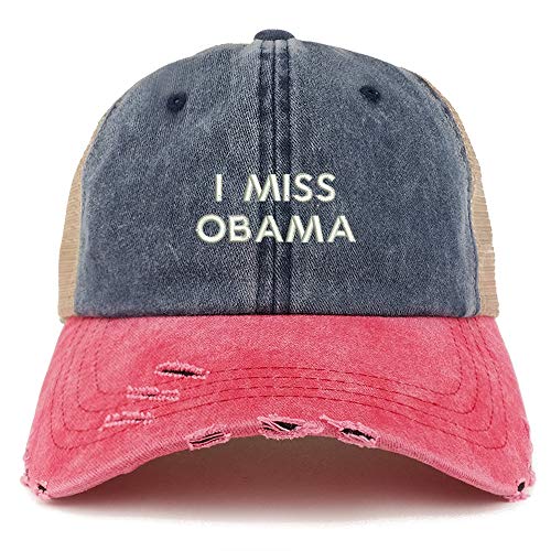 Trendy Apparel Shop I Miss Obama Washed Front Mesh Back Frayed Bill Cap