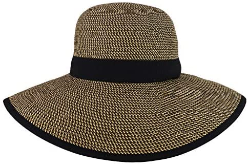 Trendy Apparel Shop UPF 50+ Grosgrain Ribbon Band Paper Braid Tweed Sun Hat