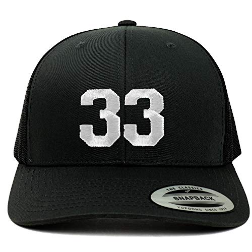 Trendy Apparel Shop Number 33 White Thread Embroidered Retro Trucker Mesh Cap