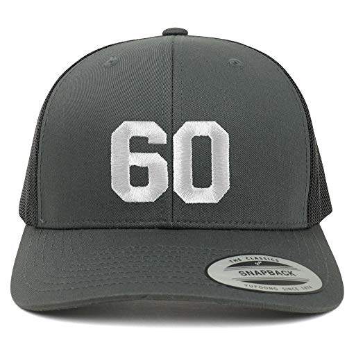 Trendy Apparel Shop Number 60 White Thread Embroidered Retro Trucker Mesh Cap