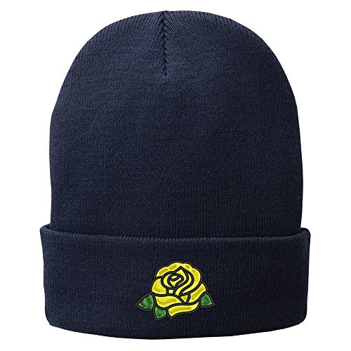 Trendy Apparel Shop Single Yellow Rose Embroidered Winter Knitted Long Beanie