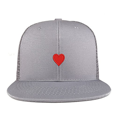 Trendy Apparel Shop Emoticon Heart Embroidered Cotton Flat Bill Mesh Back Trucker Cap