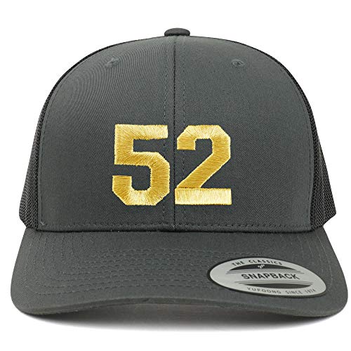 Trendy Apparel Shop Number 52 Gold Thread Embroidered Retro Trucker Mesh Cap