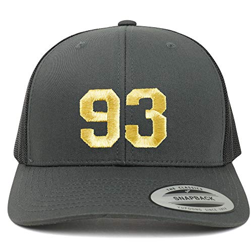 Trendy Apparel Shop Number 93 Gold Thread Embroidered Retro Trucker Mesh Cap