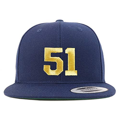 Trendy Apparel Shop Number 51 Gold Thread Flat Bill Snapback Baseball Cap