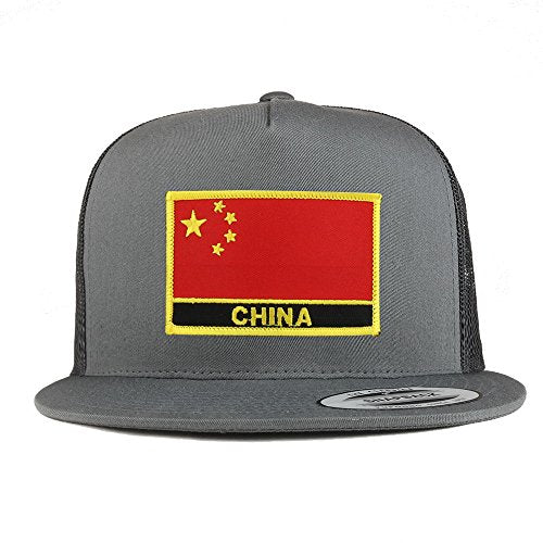 Trendy Apparel Shop China Flag 5 Panel Flatbill Trucker Mesh Snapback Cap