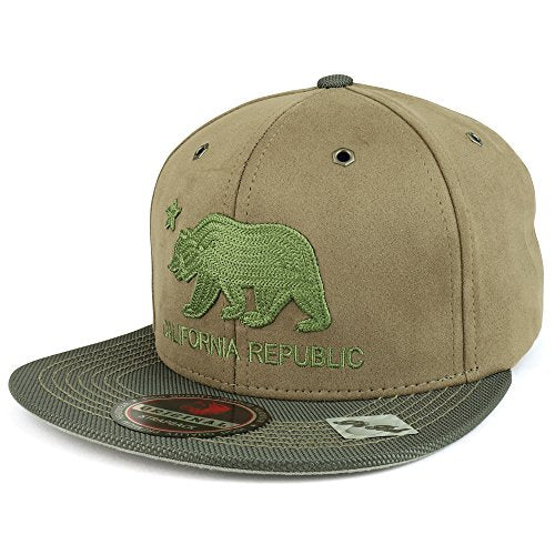 Trendy Apparel Shop California Republic Bear Embroidered Chamude Flatbill Snapback Cap