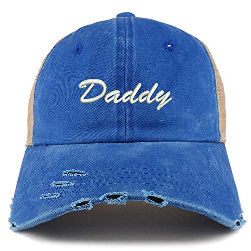 Trendy Apparel Shop Daddy Script Font Washed Front Mesh Back Frayed Bill Cap