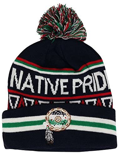 Trendy Apparel Shop Native Pride Print Dream Catcher Embroidered Pom Pom Long Beanie