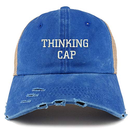 Trendy Apparel Shop Thinking Cap Washed Front Mesh Back Frayed Bill Cap