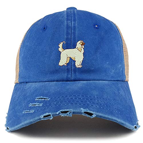 Trendy Apparel Shop Afghan Dog Embroidered Frayed Bill Trucker Mesh Back Cap