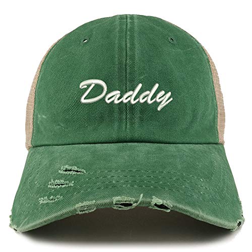 Trendy Apparel Shop Daddy Script Font Washed Front Mesh Back Frayed Bill Cap