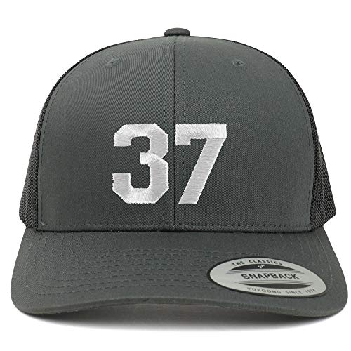 Trendy Apparel Shop Number 37 White Thread Embroidered Retro Trucker Mesh Cap