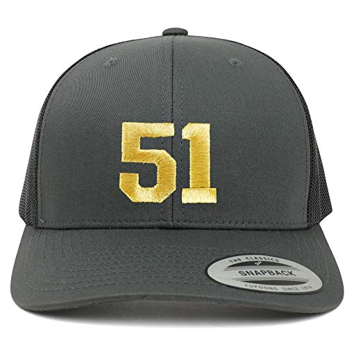 Trendy Apparel Shop Number 51 Gold Thread Embroidered Retro Trucker Mesh Cap