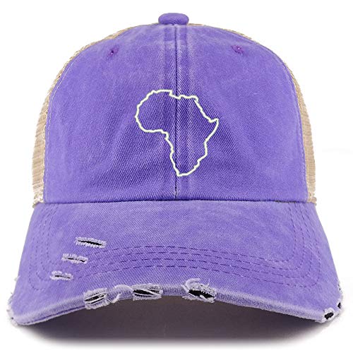 Trendy Apparel Shop Africa Map Outline Washed Front Mesh Back Frayed Bill Cap