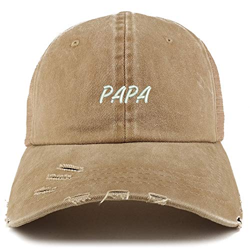 Trendy Apparel Shop PAPA Embroidered Washed Front Mesh Back Frayed Bill Cap