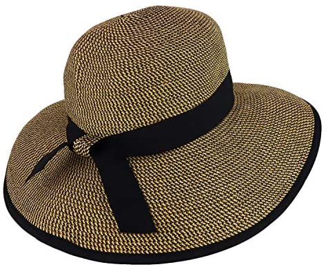 Trendy Apparel Shop UPF 50+ Grosgrain Ribbon Band Paper Braid Tweed Sun Hat