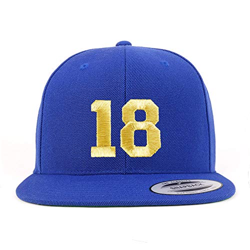 Trendy Apparel Shop Number 18 Gold Thread Flat Bill Snapback Baseball Cap