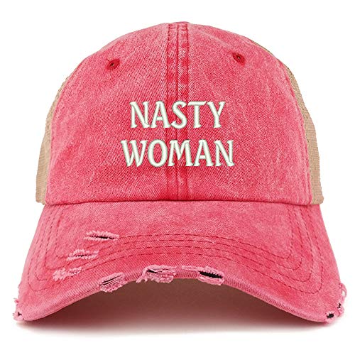 Trendy Apparel Shop Nasty Woman Washed Front Mesh Back Frayed Bill Cap