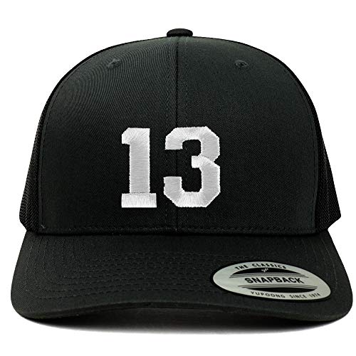 Trendy Apparel Shop Number 13 White Thread Embroidered Retro Trucker Mesh Cap