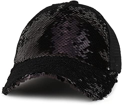 Trendy Apparel Shop Women's Ponytails Reversible Sequins Mesh Back Trucker Cap