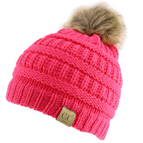 Trendy Apparel Shop Youth Size Kid's Solid Ribbed Pom Knit Beanie Hat