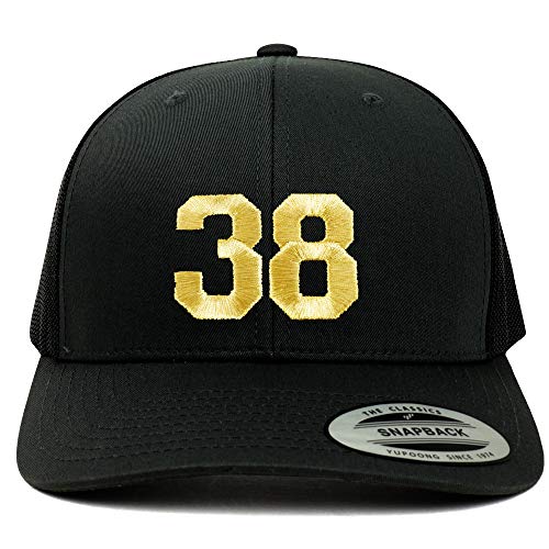 Trendy Apparel Shop Number 38 Gold Thread Embroidered Retro Trucker Mesh Cap