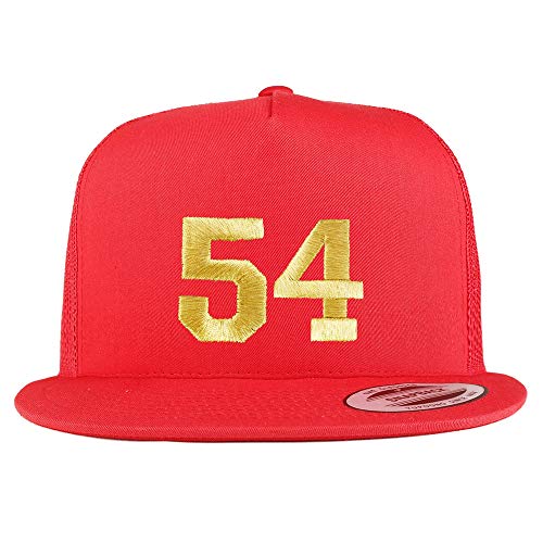 Trendy Apparel Shop Number 54 Gold Thread Embroidered Flat Bill 5 Panel Trucker Cap