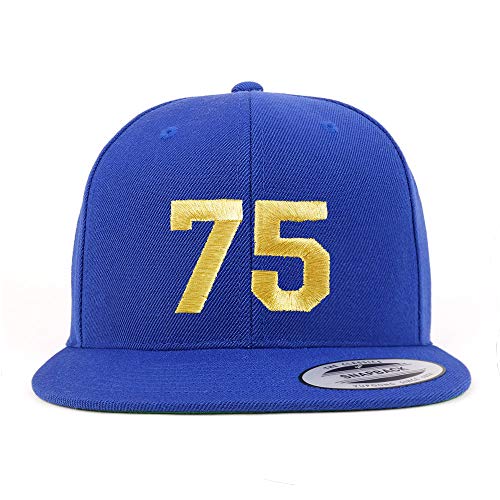 Trendy Apparel Shop Number 75 Gold Thread Flat Bill Snapback Baseball Cap