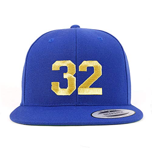 Trendy Apparel Shop Number 32 Gold Thread Flat Bill Snapback Baseball Cap