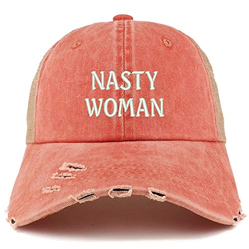 Trendy Apparel Shop Nasty Woman Washed Front Mesh Back Frayed Bill Cap