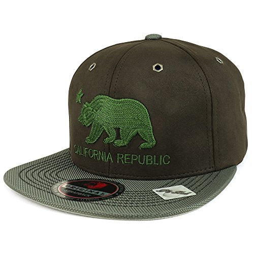 Trendy Apparel Shop California Republic Bear Embroidered Chamude Flatbill Snapback Cap